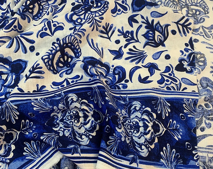 Chinese Blue Printed Fabric, 100% Cotton, Sewing Fabric for Dress, Cheongsam, home decor, sell by the Meter,Upholstery, Quilting and Sewing