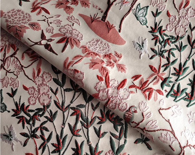 American Country Style Forest Butterfly Jacquard Fabric – For Women's Clothing, Bags & Crafts, 58"Wide