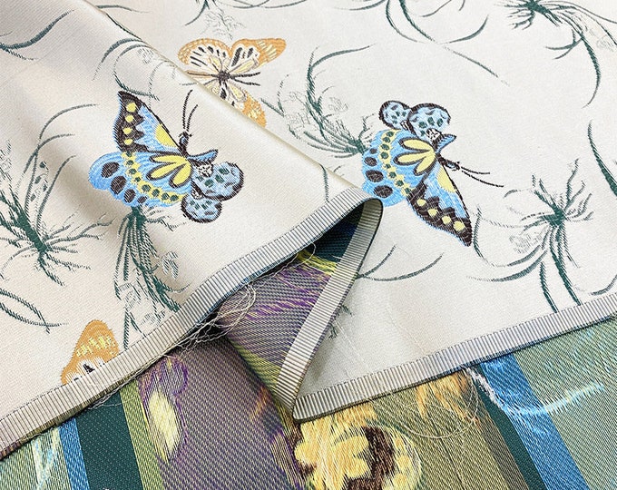 57"W Butterfly jacquard fabric, Designer Fabric, Upholstery, Decor, Costume, Curtain, Handbag, Sewing/Fabric by the meter, 5 colors