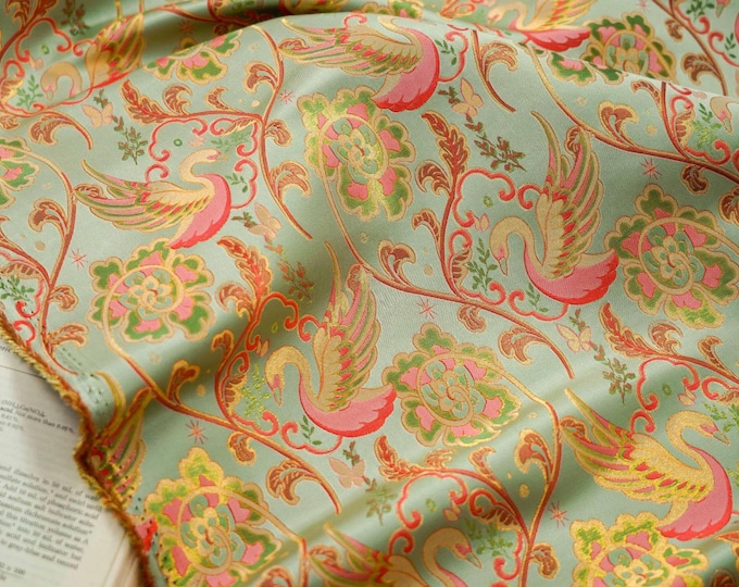 64“W luxurious Palace Jacquard swan Fabric - Damask Deco Fabric by 1 Meter, Upholstery, Quilting, Sewing, drapery & bookbinding, DIY/ fabric
