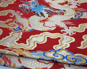 Red Chinese Flying Dragon Emperor robe, cheongsam, Tibetan robe, spinning Fabric, silk, satin, and brocade, 29"W