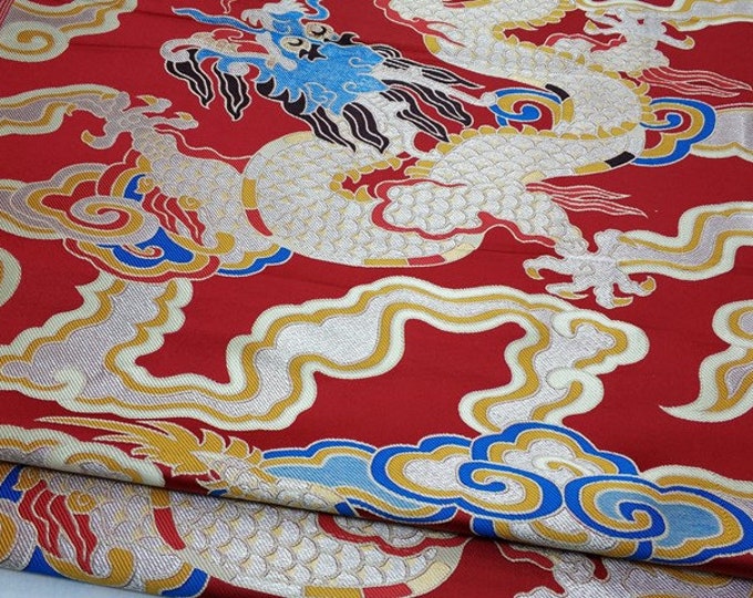 Red Chinese Flying Dragon Emperor robe, cheongsam, Tibetan robe, spinning Fabric, silk, satin, and brocade, 29"W