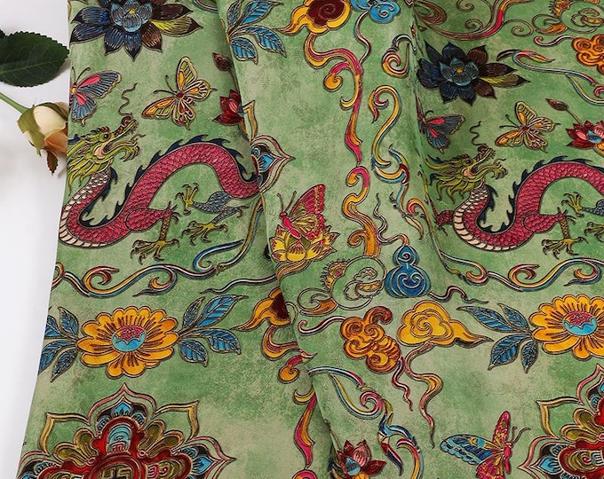 Baoxiang Flower Print Rayon Xiangyun Silk Fabric – Luxury Rayon for Qipao, Hanfu, or Sewing Projects, 59"Wide
