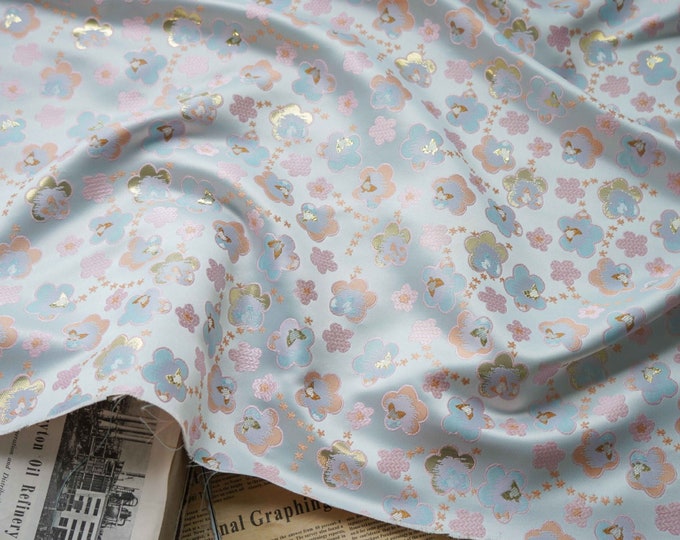 Gold thread vintage jacquard fabric, 3D flower, designer fabric, Upholstery, Prom dress, Decor, DIY, Sewing fabric, 59" W By 1 Meter on SALE