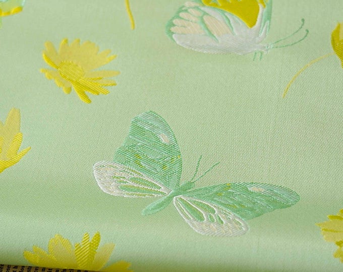 Grass green Japanese fans Nishijin Fabric, 59“W, Upholstery, Decor, Costume, Curtain, bag, Sewing, Upholstery, DIY, drapery/ Fabric by meter