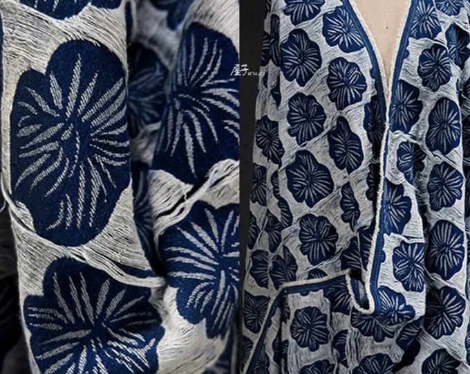 100% cotton, Textile Symphony of Jacquard Weave, 3D Denim Jean Cotton in a Thick Jacket Creation, 67", Upholstery, Quilting, Sewing, drapery