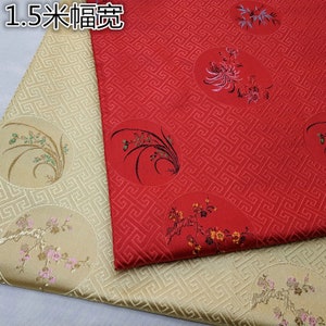 59" Width Chinese vintage folk chrysanthemum tapestry satin silk brocade fabric by the meter stage cosplay