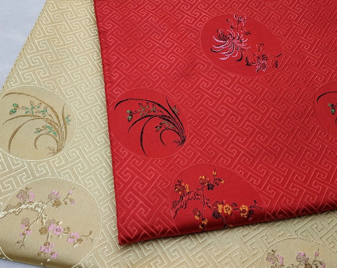 59" Width Chinese vintage folk chrysanthemum tapestry satin silk brocade fabric by the meter stage cosplay