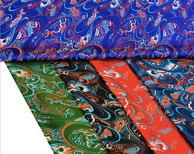 29.5"W Chinese Silk brocade woven damask fabric, 5 colors to choose, Phoenix tail pattern, Upholstery, Quilting and Cheongsam Sewing fabric