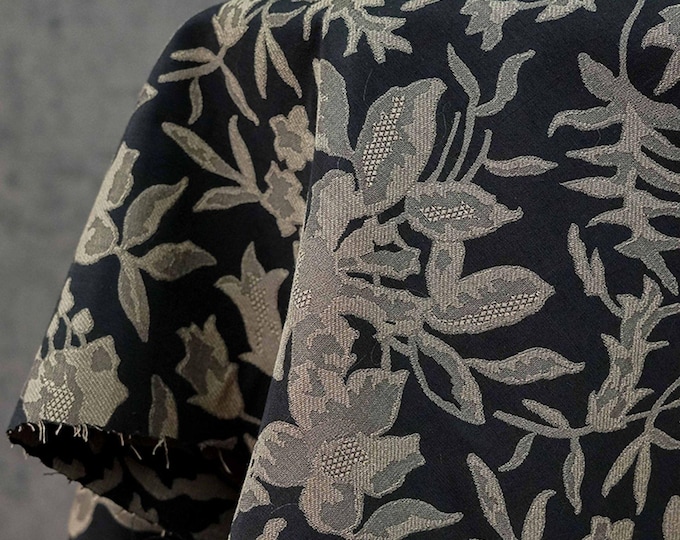 Black Floral Jacquard Fabric: Luxury Woven Dress Material (55" Wide)