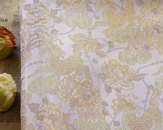 Gold thread 3D jacquard woven Pink flower fabric with embossed effects, Upholstery, Decor, Costume, Curtain, bag, Sewing, Dress/Fabric, 55"W