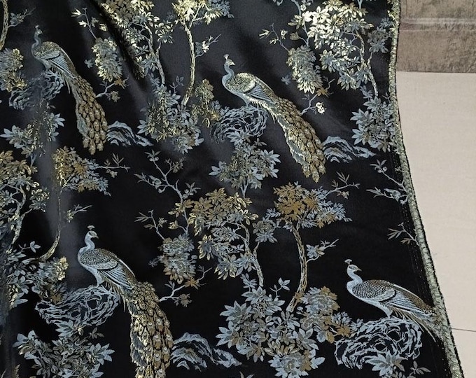 57“W embroidery Peacock gold thread Fabric, Jacquard fabric, designer fabric, Doll Making, Sewing, DIY, garment, Upholstery, Quilting fabric
