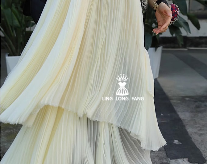 59"W Premium White Chiffon Pleated Fabric for Apparel, Fashion, and Wedding Decor, dress, pants, Decor, Costume, Sewing/Fabric by the meter