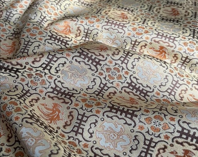 Sengoku Pattern Ancient Style Faux Song Brocade Robe Fabric - Upholstery, drapery, Quilting, Sewing, Vintage Film & Décor Material, 59"Wide