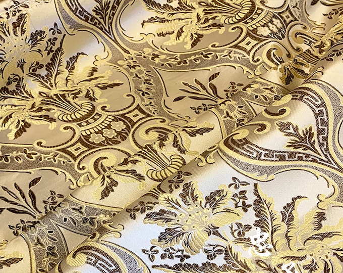 Pale gold 59"W Retro Palace style brocade jacquard dress fabric, Fabulous exclusive ,Drapery, Upholstery, Decor, Costume/Fabric by the meter