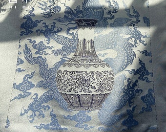 Blue Dragon Jacquard Fabric: Rayon Cheongsam Hanfu Material (26x26cm)