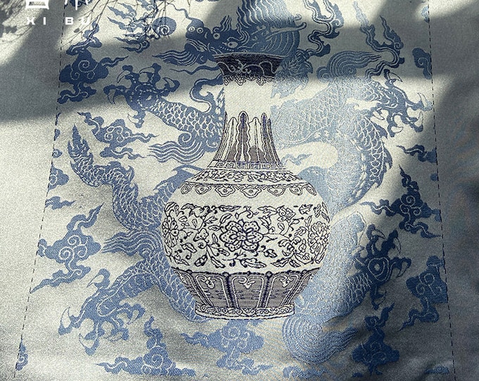 Blue & white porcelain dragon pattern Fabric, Hanfu, Cheongsam tonic fabric, Tibetan robe, national costume Jacquard fabric, 26*26cm