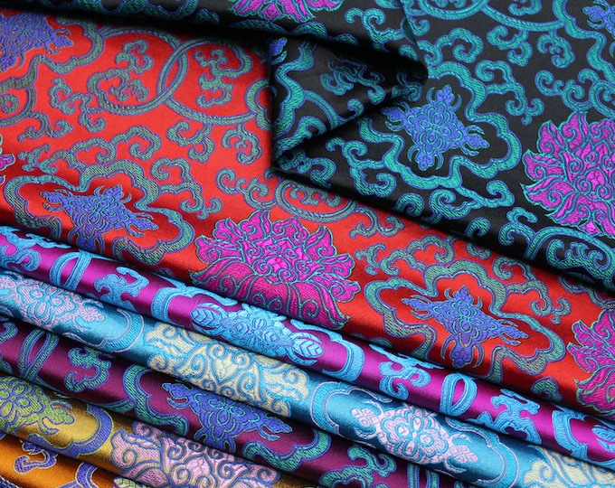 Chinese Medallion Brocade Fabric | 9.99 Full meter Price | 29.5" Wide | Chinese Fabric in 8 Colors, Purple, Royal, Turquoise Brocade |