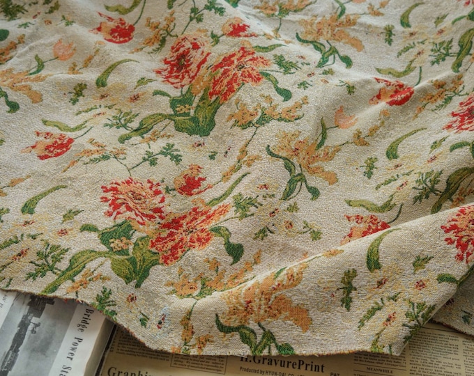 Autumn & winter Jacquard fabric, retro big flower, Upholstery, Prom dress, Sewing fabric, Upholstery, Decor, Jacket, bag, 59"W By 1 Meter