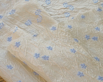 Beige embossed blue-flowers fabric, texture crack style, designer fabric, 56"W, Upholstery, Decor, Costume, handbag, DIY/Fabric by the meter