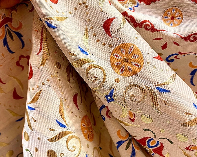 Tibetan Buddhist Geometry Fabric Tibetan brocade satin Shu brocade, Embroidery Lotus pattern, 59"W Upholstery, Quilting and Sewing fabric