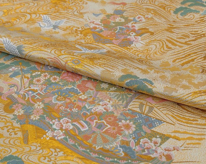 59"W Zhengjuan Japanese style fabric, Nishijin Weaving, Upholstery, Decor, Costume, bag, Sewing, Quilting, kimono, DIY/Fabric by 1 meter