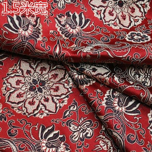 59&quot;W Chinese Silk brocade woven damask fabric cheongsam cushion Red Lotus flower pattern on SALE Tapestry brocade cheongsam