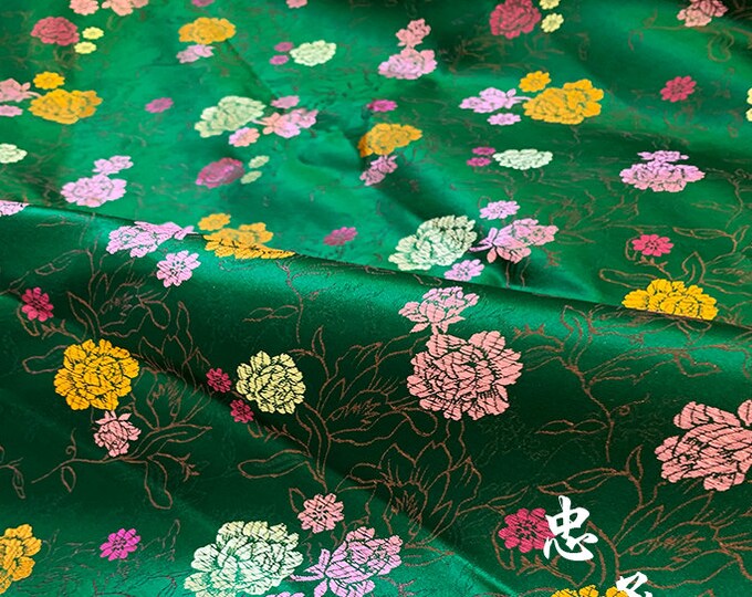 Silk Brocade Fabric Peony Flower Design, Wedding Fabric, 35"W Chinese Silk Fabric, Upholstery, Decor, Costume Sewing/Fabric by the meter
