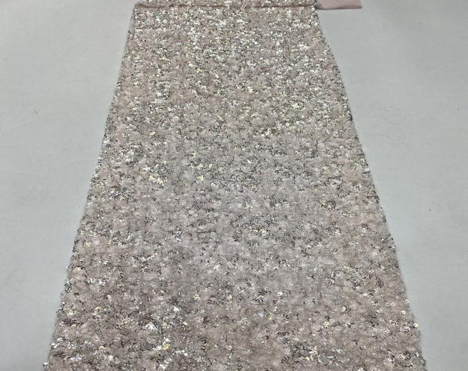 43“W Elastic mesh + ultra-dense 5mm sequin embroidery Designer Fabric, Symphony Gradient fabric, Prom Dress, Doll Making, Sewing, DIY/Fabric