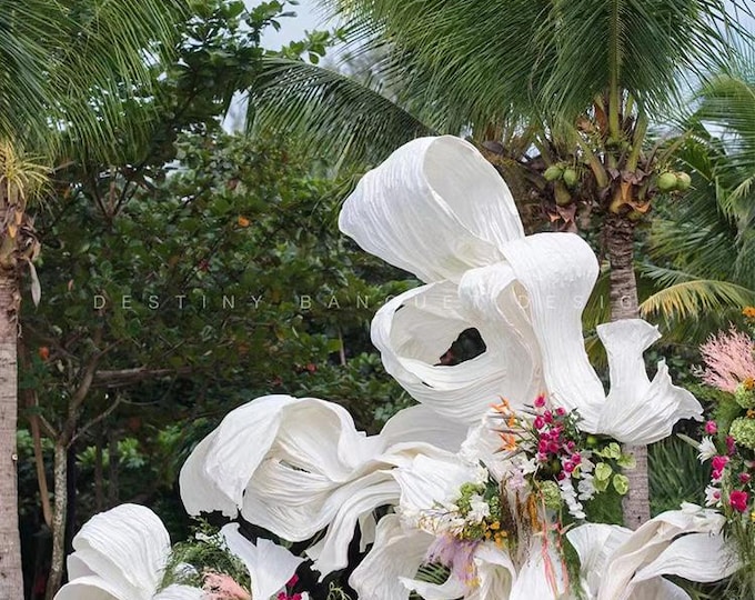 Giant paper flower paper art ribbon free curve handmade DIY shape pleated paper flower wedding background decoration, Eco-friendly paper art