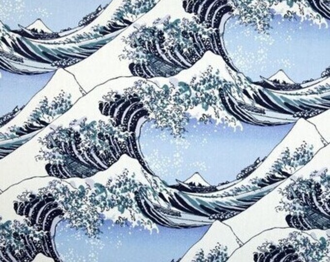 Japanese Printed Fabric, 100% Cotton, waves pattern, Sewing, Dress, Kimono, home decor, Upholstery, Costume, bag, DIY/Fabric by one meter