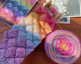 Rainbow Hand-Dyed Mohair Silk Yarn – Kid Mohair Lace Knitting Yarn, Colorful Gradient Rainbow DIY Hand Knitted Wool Ball, Sold by Ball