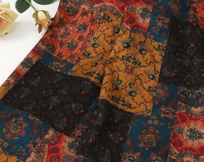 Bohemian Geometric Jacquard Tea Silk Satin Fabric: 59"W Upholstery & Costume