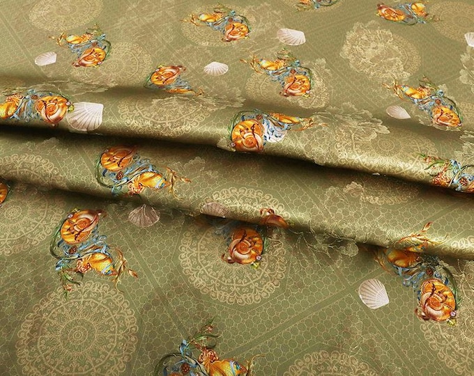 59"W Tea silk satin fabric, Digital print, 100% rayon, Sewing fabric, Upholstery, Decor, Costume, Curtain, Bag, Sewing, DIY, Dress/Fabric