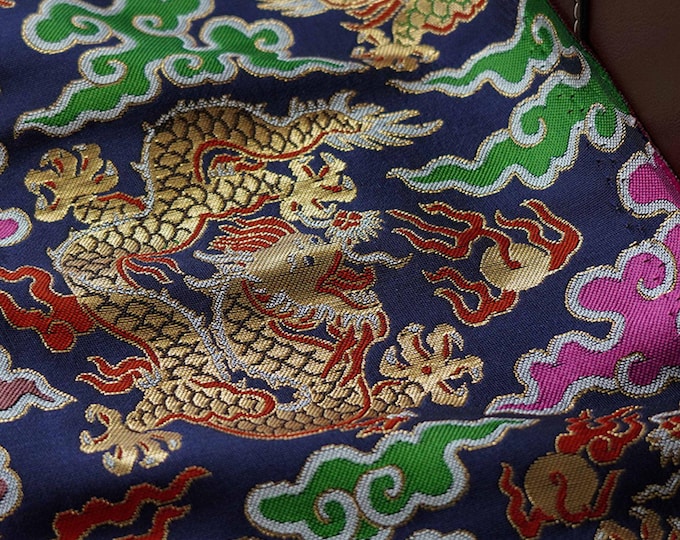 Chinese Dragon Auspicious Cloud Jacquard Brocade Fabric – Traditional Woven Textile for Wall Decor, Quilting & Tibetan Style, 60"Wide