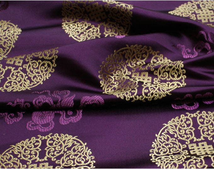 Chinese Brocade Fabric: Fu Lu Shou Design, 29.5" Wide - Sells by the Meter