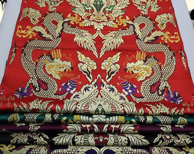 Chinese Double dragon robe, cheongsam, Tibetan robe, spinning Fabric, silk, satin, and brocade, 29"W