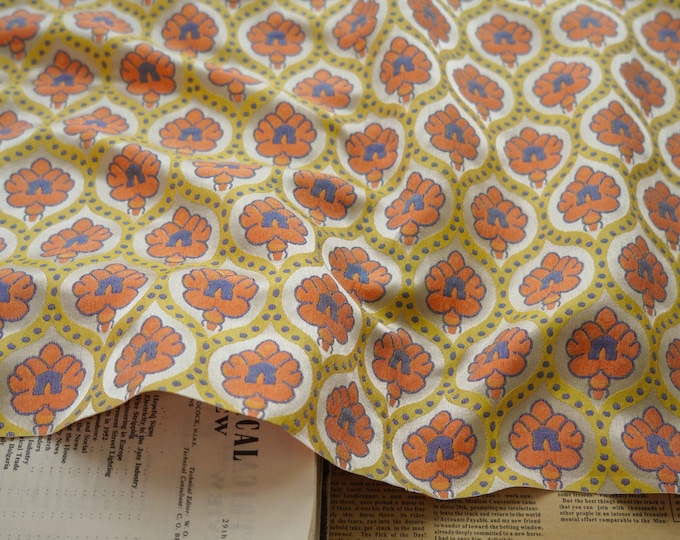 Reversible jacquard woven fabric, retro orange pattern with embossed effects, Upholstery, Decor, Costume, Curtain, bag, Sewing/Fabric, 65"W