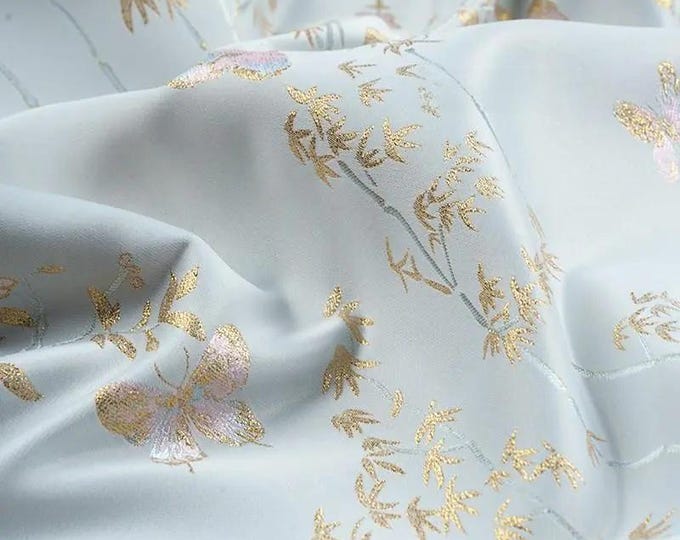 59"W bamboo butterfly song Brocade, Tibetan robe, cheongsam, Upholstery, Decor, Costume, Curtain, bag, Sewing, drapery/Fabric by the meter