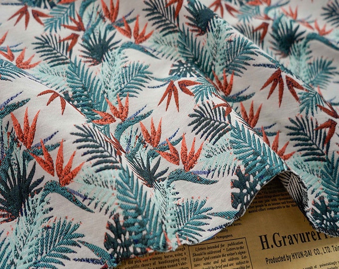 56"W Red and Green Bamboo retro Designer Fabric, Upholstery, Decor, Costume, Curtain, Handbag, Sewing, Cosplay, DIY/Fabric by the meter