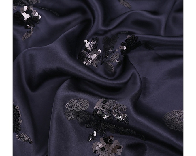 49”W embroidery navy satin fabric by the Meter, Dress, Curtains, Drapery, Upholstery, Sewing, Cheongsam, shoes, suits/fabric