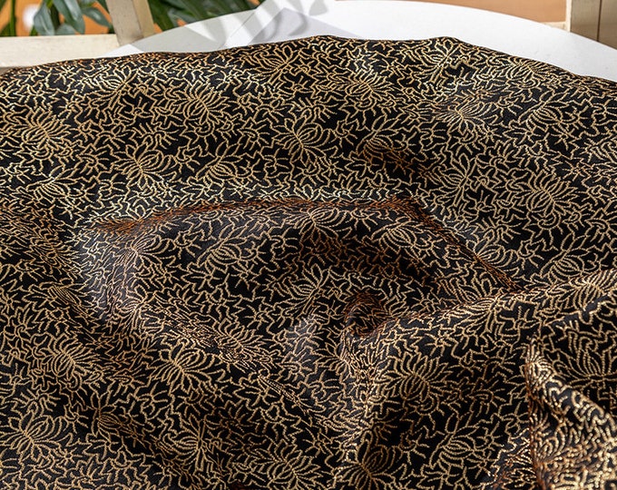 29.5" Width Japanese Nishijin Reversible gold damask Jacquard Brocade Fabric, Yukata Geisha Kimono, Upholstery, Quilting and Sewing fabric