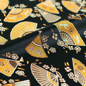 Japanese Nishijin Fabric, Modern Japanese Fans Jacquard silk brocade by the meter, 29.5” Width, 3 colors On SALE