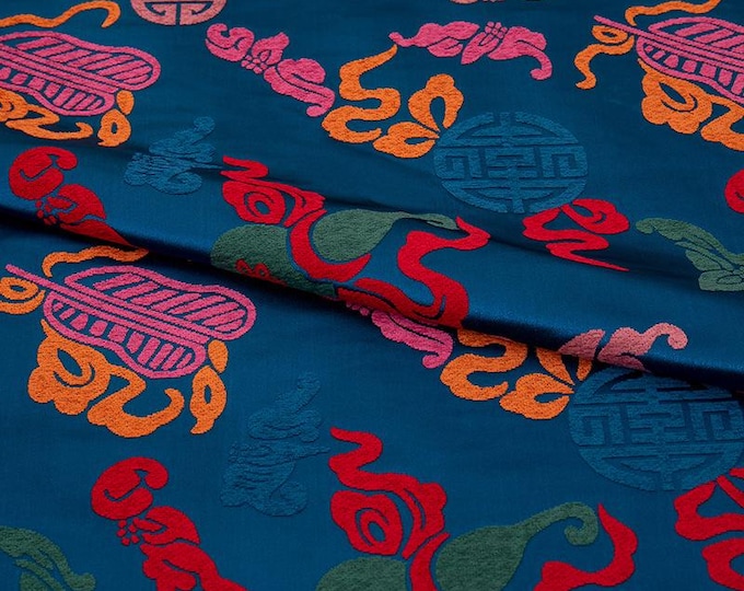 55" Silk Brocade, Classical colorful gourd, Upholstery, Decor, Costume, Curtain, Handbag, Sewing, drapery, Quilting, DIY/Fabric by the meter