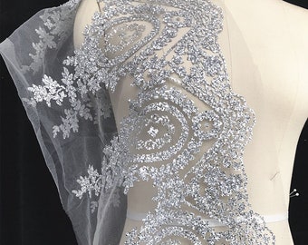 2 Colors Wedding embroidery fabric, Romantic bridal lace, High quality flower embroidery lace, costume, Sewing fabric, by the yard, 11.5"W
