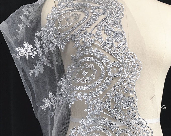 2 Colors Wedding embroidery fabric, Romantic bridal lace, High quality flower embroidery lace, costume, Sewing fabric, by the yard, 11.5"W