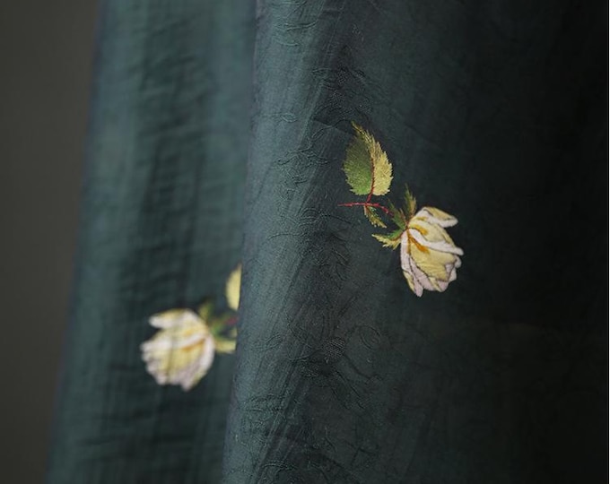 Tencel Ramie Printed Fabric, rose pattern, Sewing Fabric, Dress, Kimono, decor, Upholstery, Costume, bag, DIY, curtain/ fabric, by meter