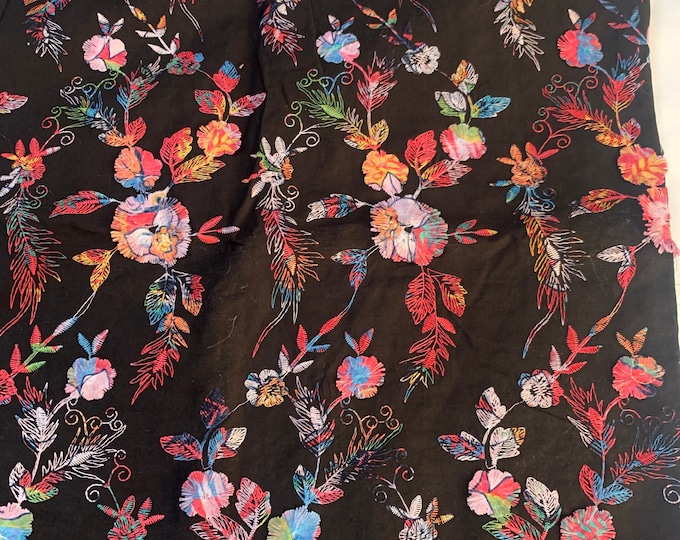 100% cotton 58“W 3D floral embroidery fabric, Multicolor flowers, curtain, Clothing, Upholstery, Decor, Costume, Shoes/Fabric by the meter