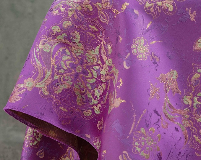 Purple Fish Jacquard Satin Brocade Fabric: Cheongsam Sewing, Home Decor