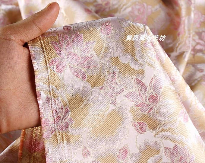 Reversible jacquard woven fabric, gold thread floral flower pattern with embossed effects, Upholstery, Sewing DIY fabric, 59"W By 1 yard